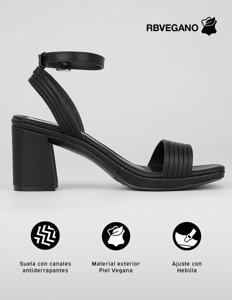 Sandalia con tacón Stela en Piel vegana – Negro
