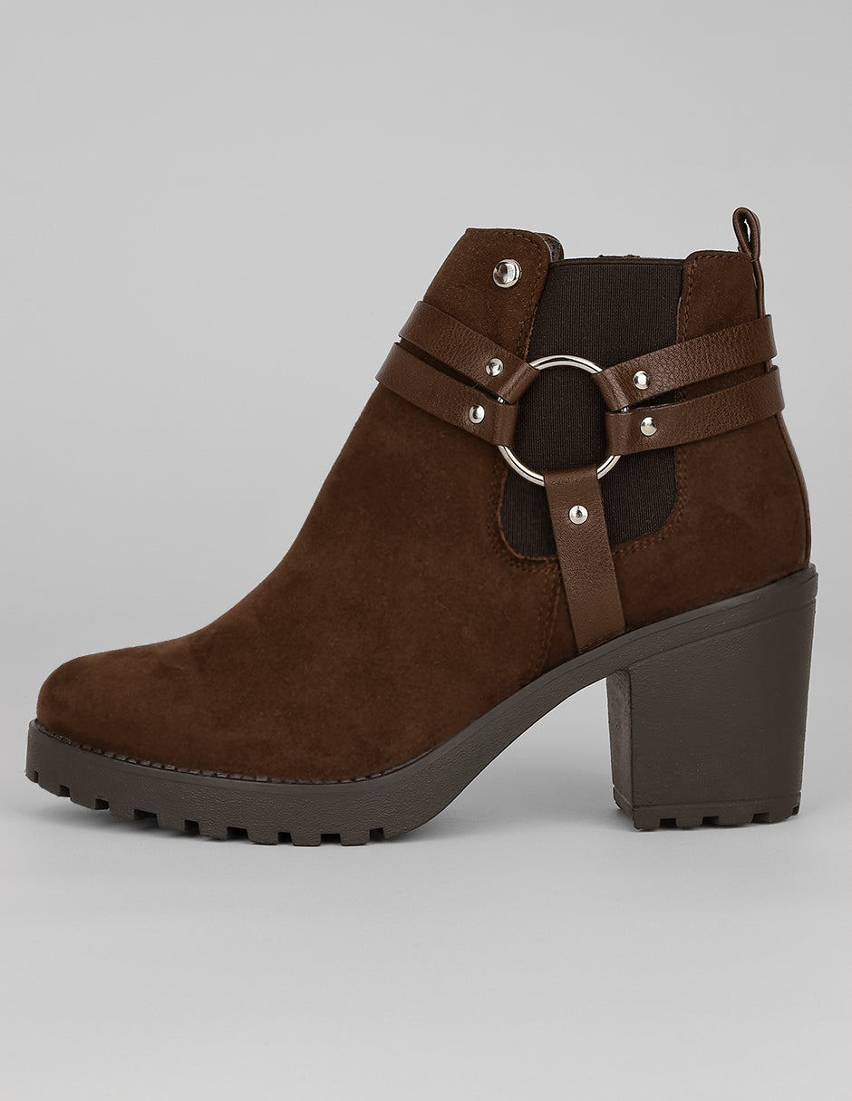 Botín con tacón Exterior Gamuza Color Café Para Mujer De RBCOLLECTION