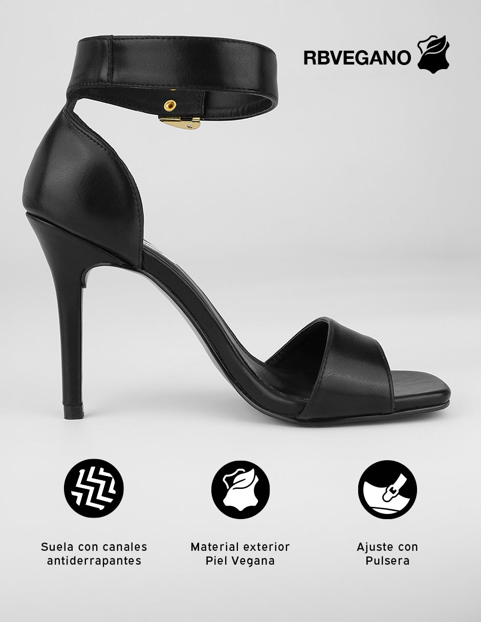 Sandalia con tacón Sylen en Piel vegana – Negro