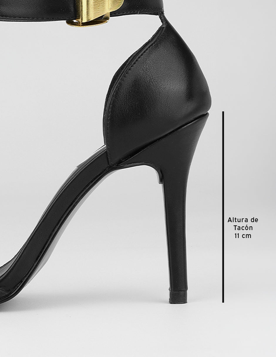 Sandalia con tacón Sylen en Piel vegana – Negro