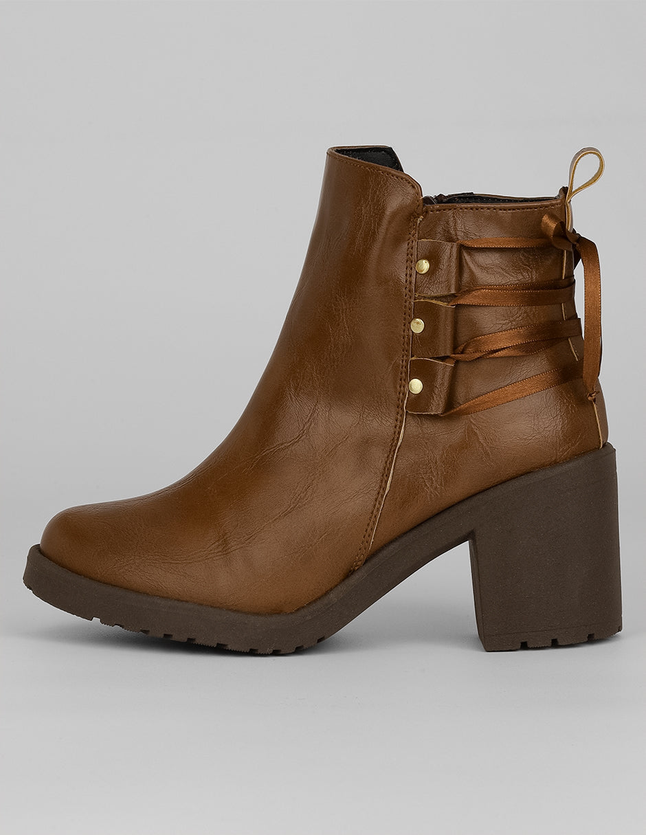 Botín con tacón Exterior Piel vegana Color Camel Para Mujer De RBCOLLECTION