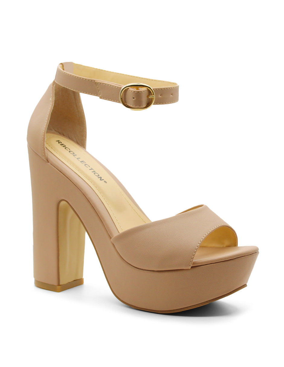 Sandalias con tacón Exterior Piel sintética Color Beige Para Mujer De RBCOLLECTION