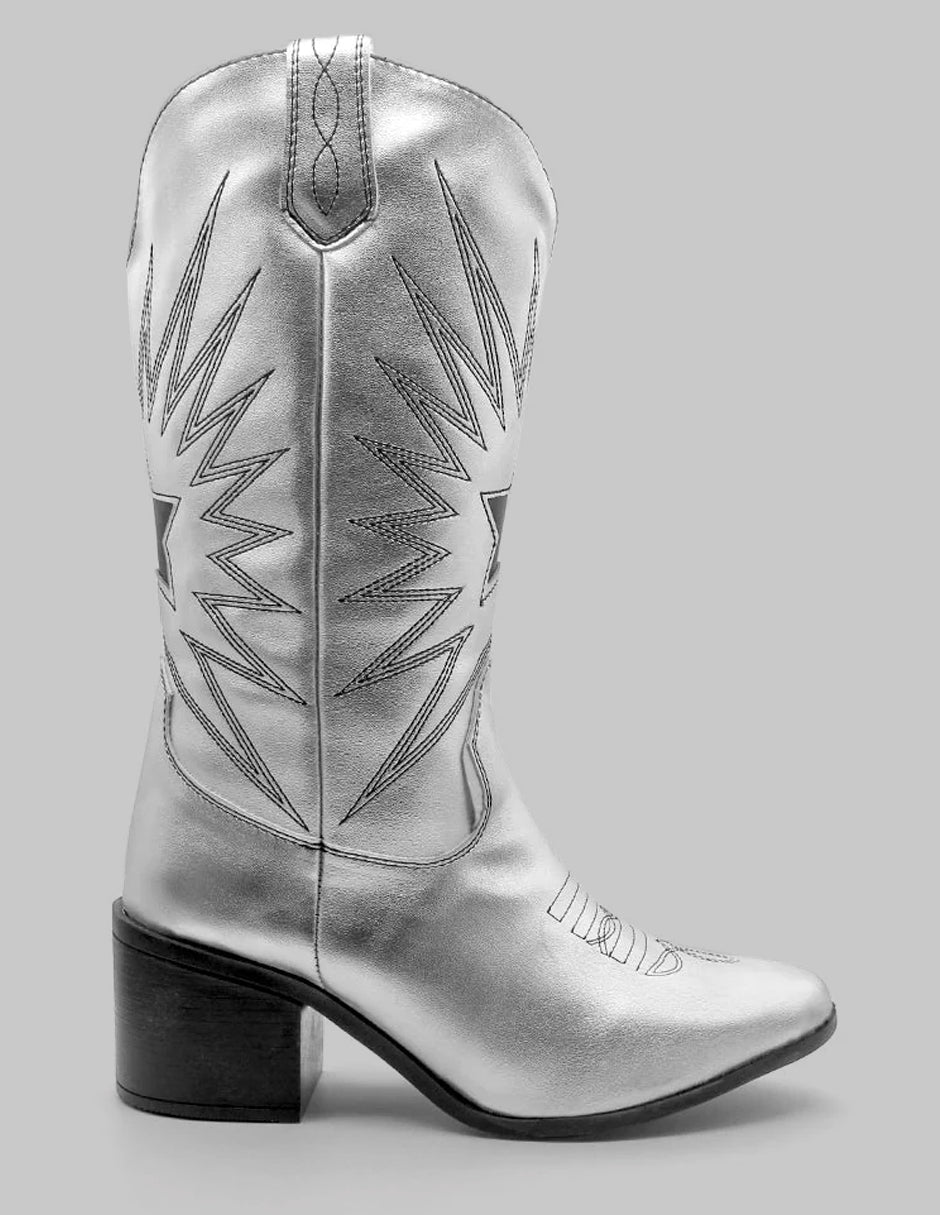 Botas tipo western West en Sintético – Plata