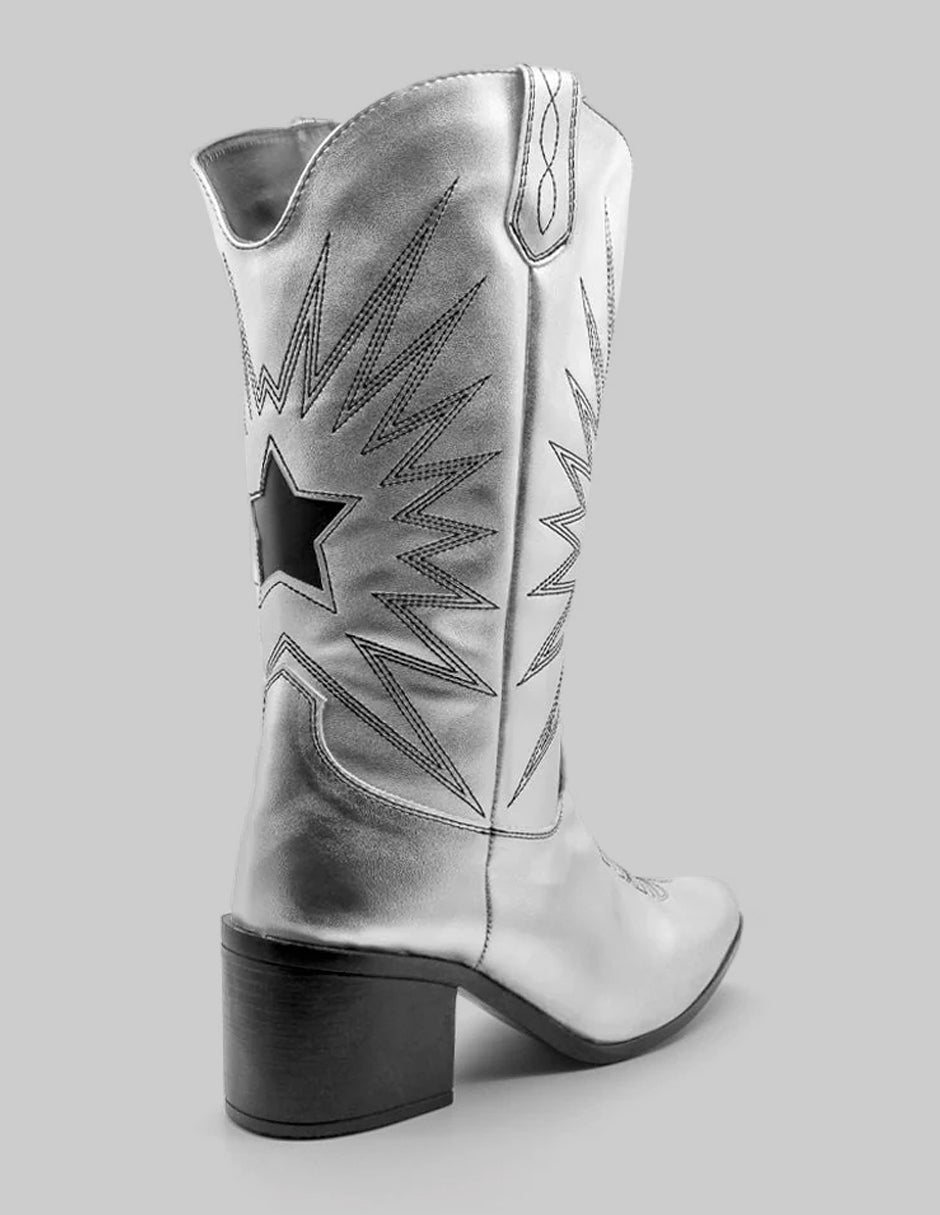 Botas tipo western West en Sintético – Plata