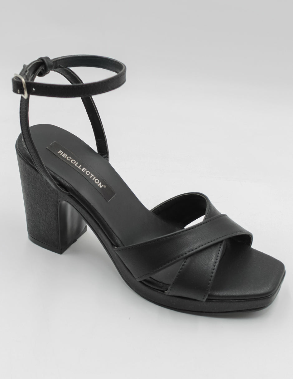 Sandalia con tacón Exterior Piel vegana Color Negro Para Mujer De RBCOLLECTION