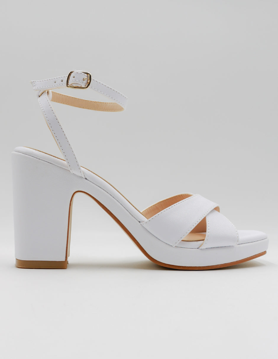 Sandalia con tacón Classy en Piel vegana – Blanco