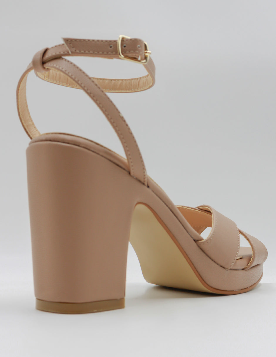 Sandalia con tacón Classy en Piel vegana – Beige