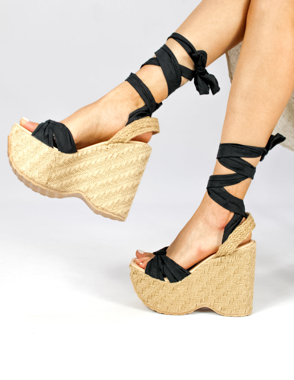Sandalias con plataforma Exterior Textil Color Negro Para Mujer De RBCOLLECTION