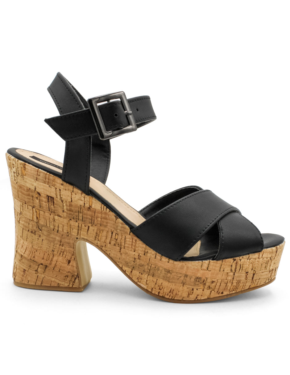 Sandalia con tacón Exterior Piel sintética Color Negro Para Mujer De RBCOLLECTION