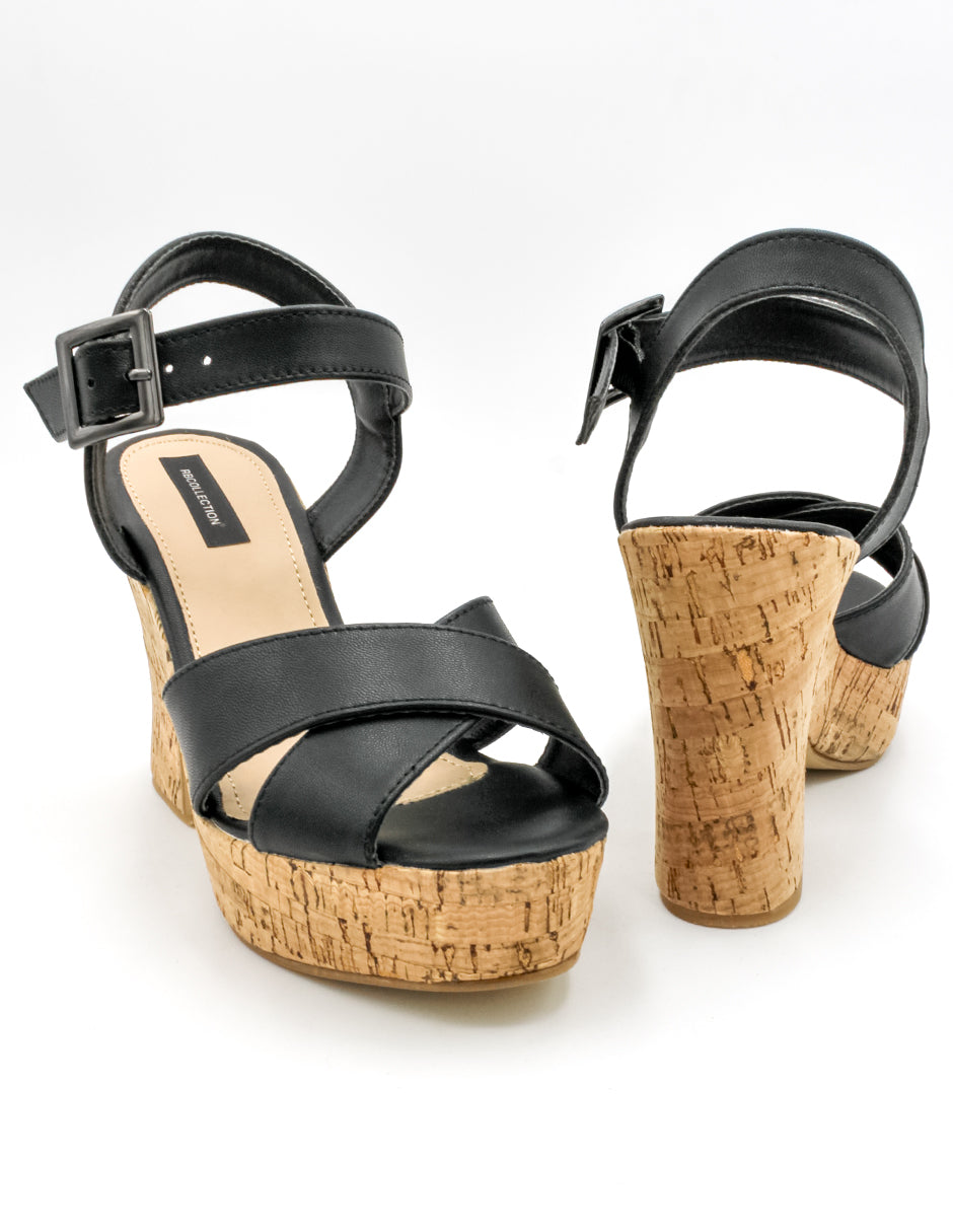 Sandalia con tacón Exterior Piel sintética Color Negro Para Mujer De RBCOLLECTION