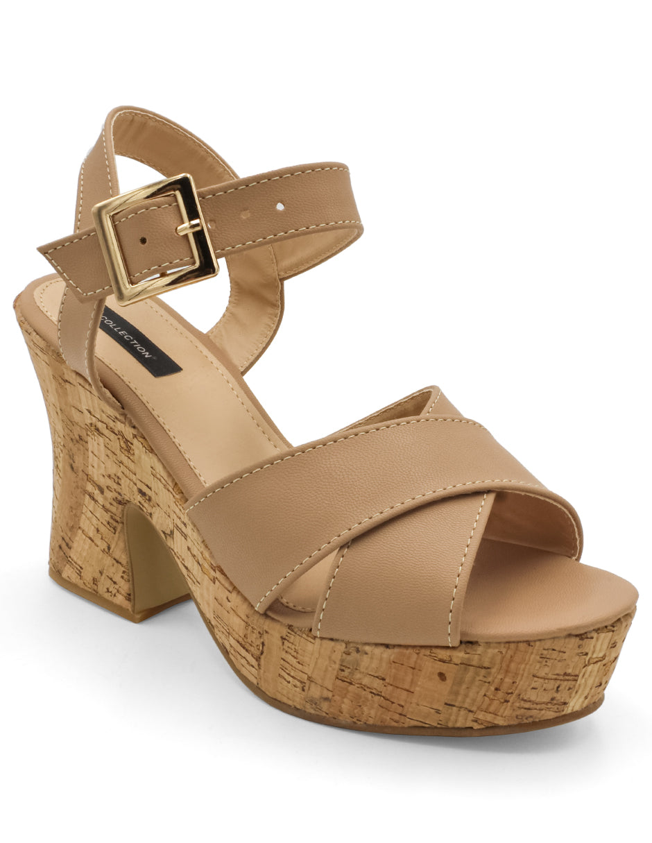 Sandalia con tacón Exterior Piel sintética Color Beige  Para Mujer De RBCOLLECTION