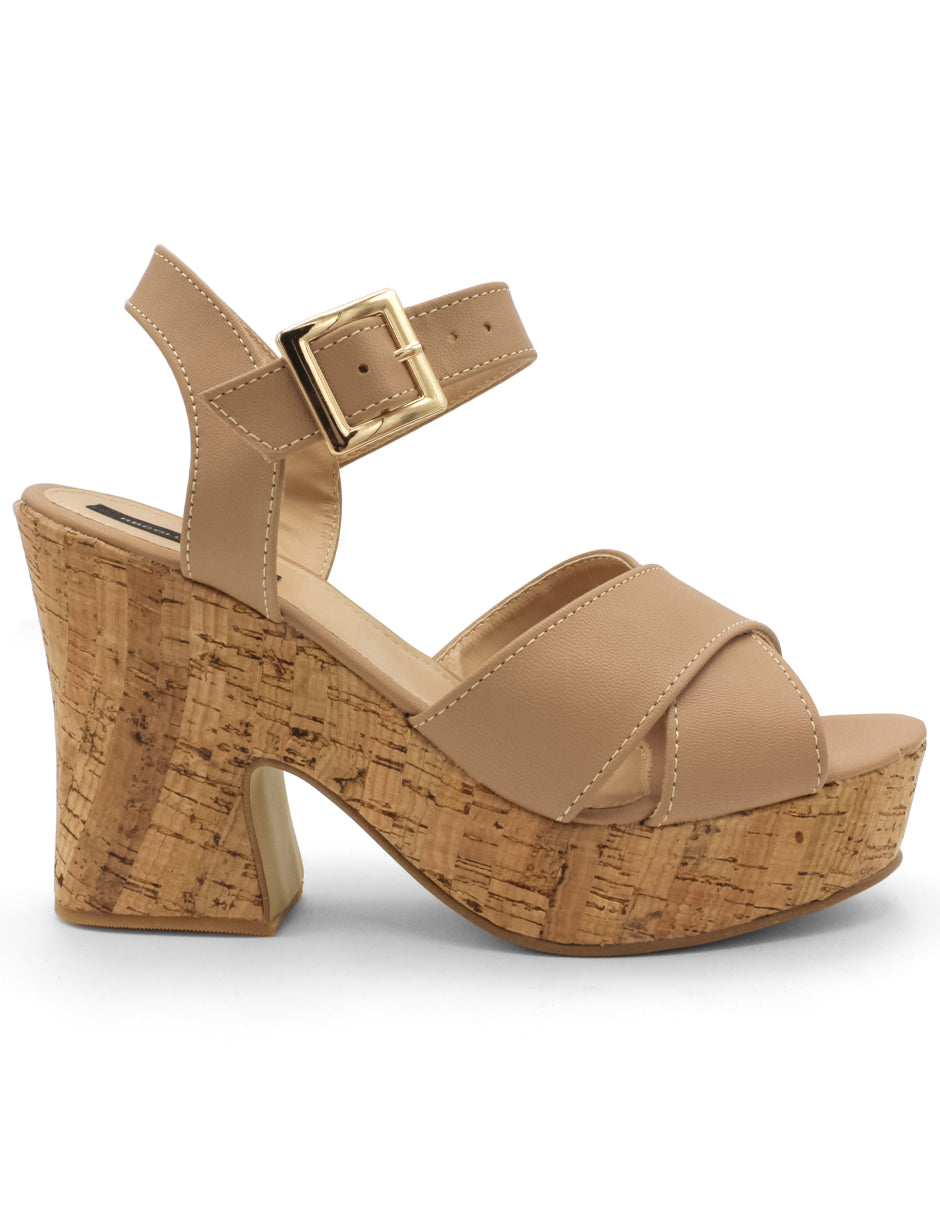 Sandalia con tacón Exterior Piel sintética Color Beige  Para Mujer De RBCOLLECTION