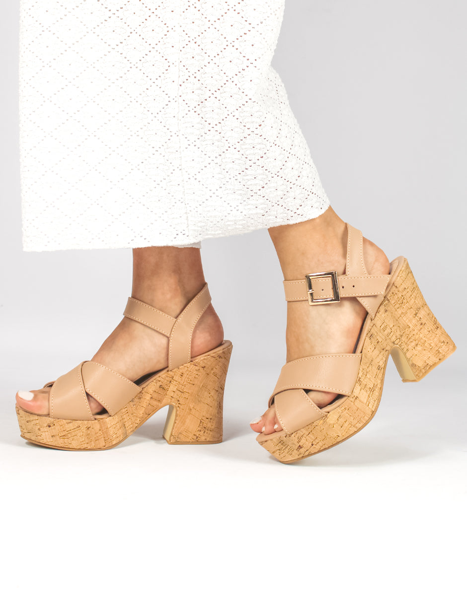 Sandalia con tacón Exterior Piel sintética Color Beige  Para Mujer De RBCOLLECTION