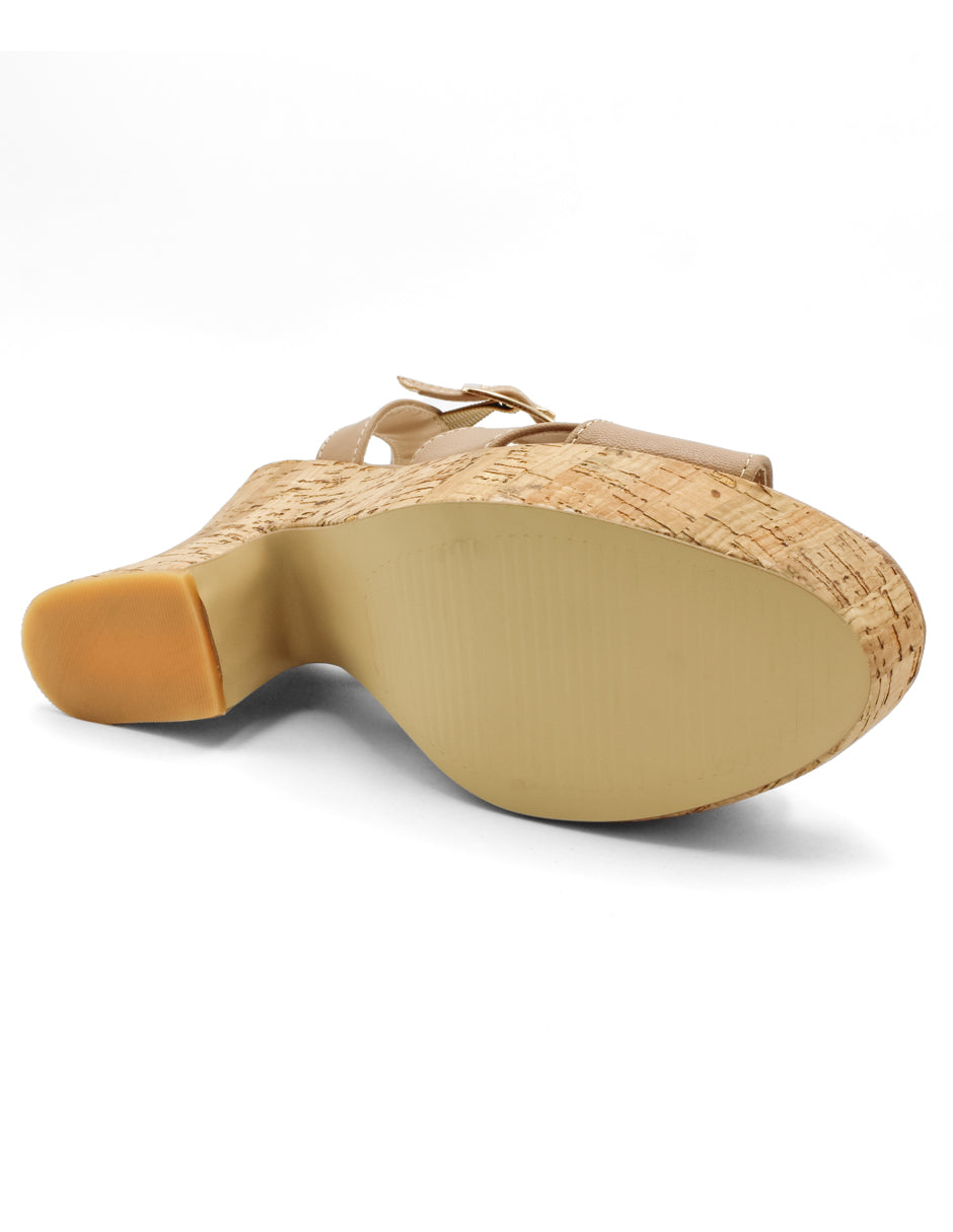 Sandalia con tacón Exterior Piel sintética Color Beige  Para Mujer De RBCOLLECTION