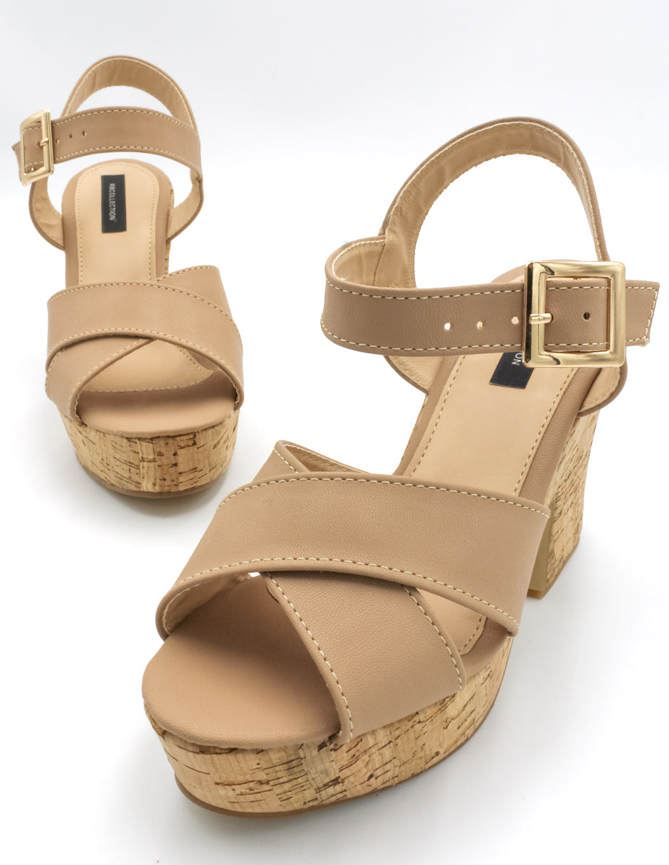 Sandalia con tacón Exterior Piel sintética Color Beige  Para Mujer De RBCOLLECTION