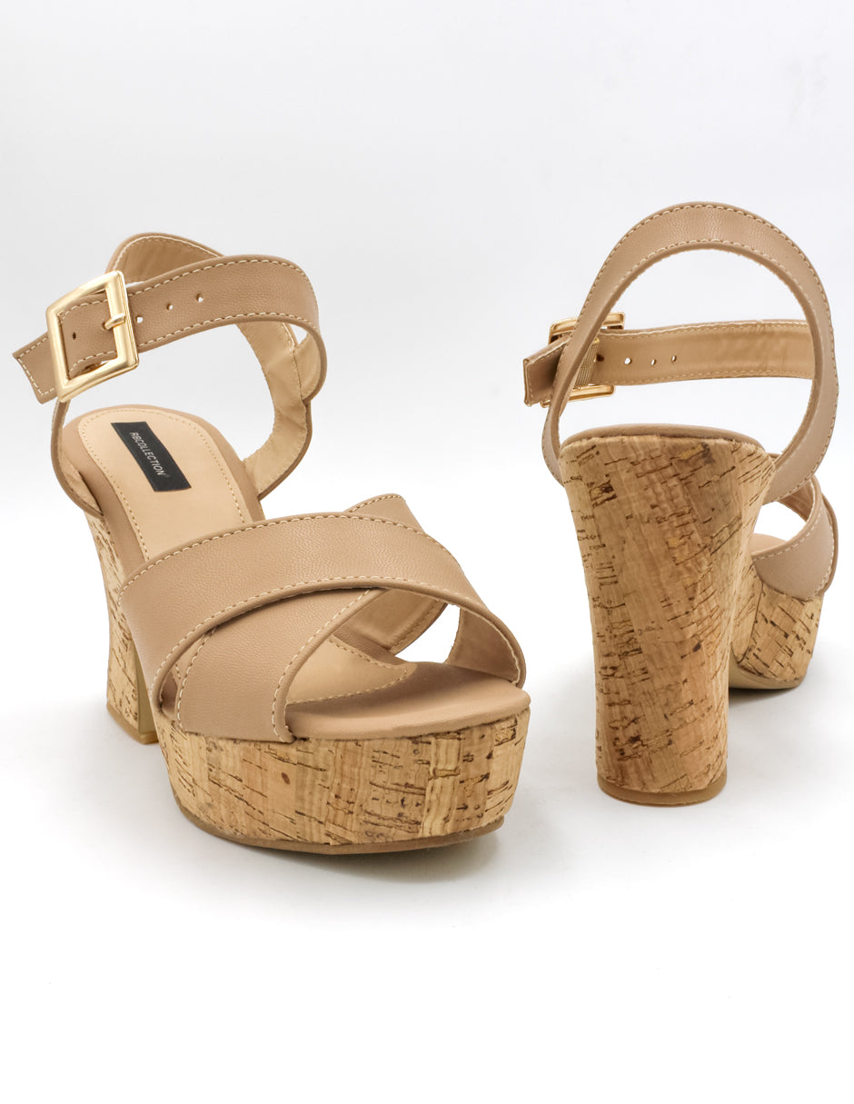 Sandalia con tacón Exterior Piel sintética Color Beige  Para Mujer De RBCOLLECTION