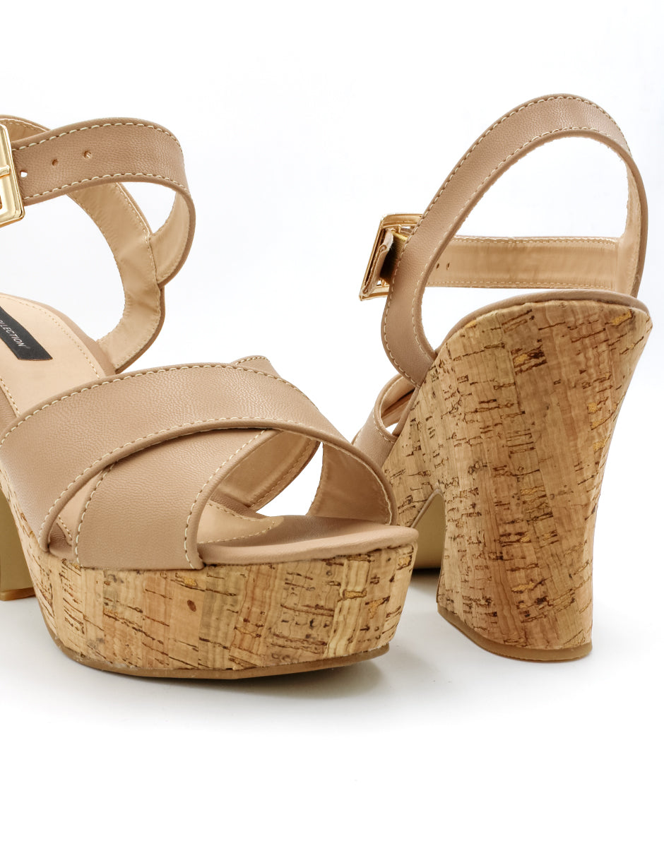 Sandalia con tacón Exterior Piel sintética Color Beige  Para Mujer De RBCOLLECTION