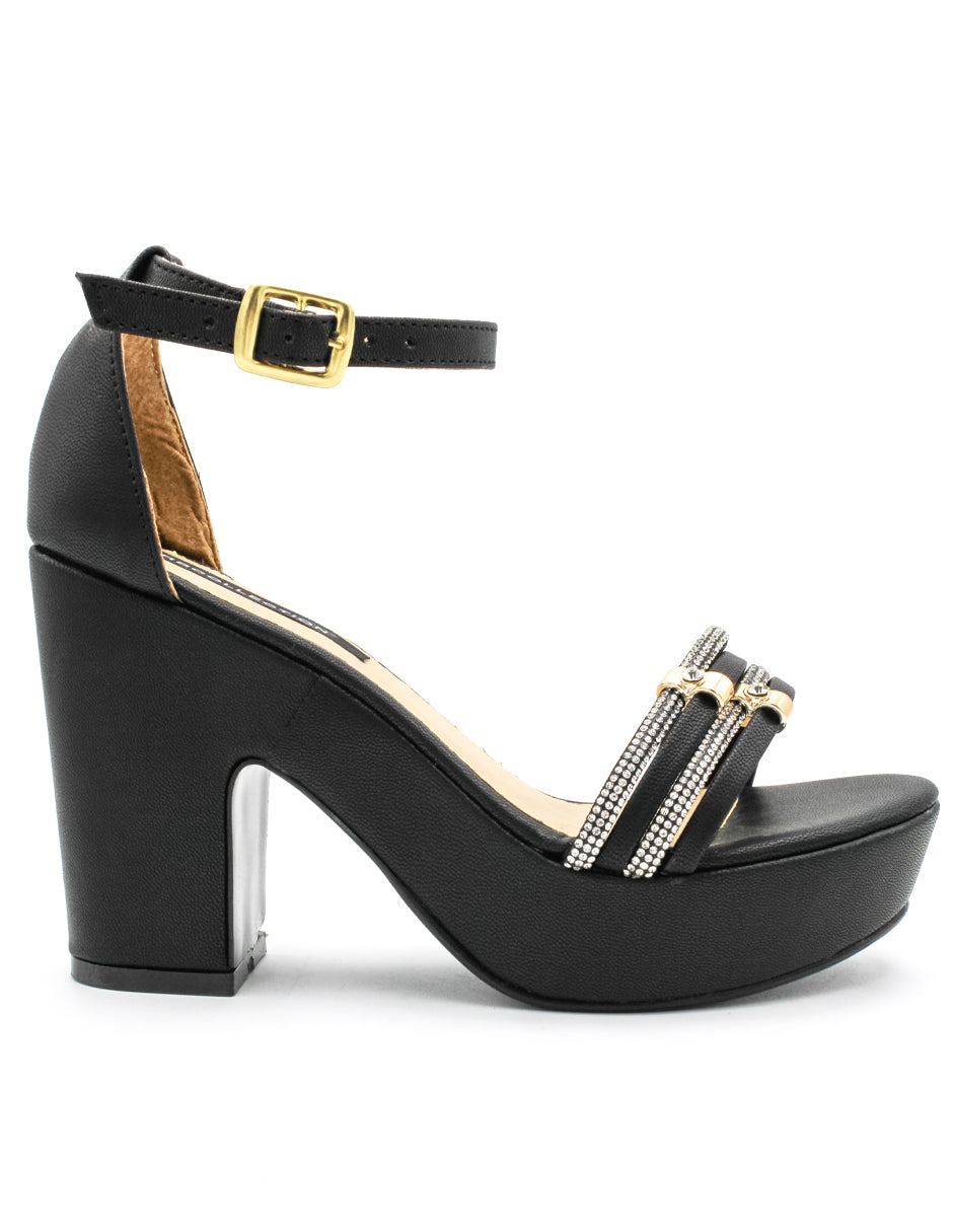Sandalia con tacón Exterior Piel sintética Color Negro Para Mujer De RBCOLLECTION