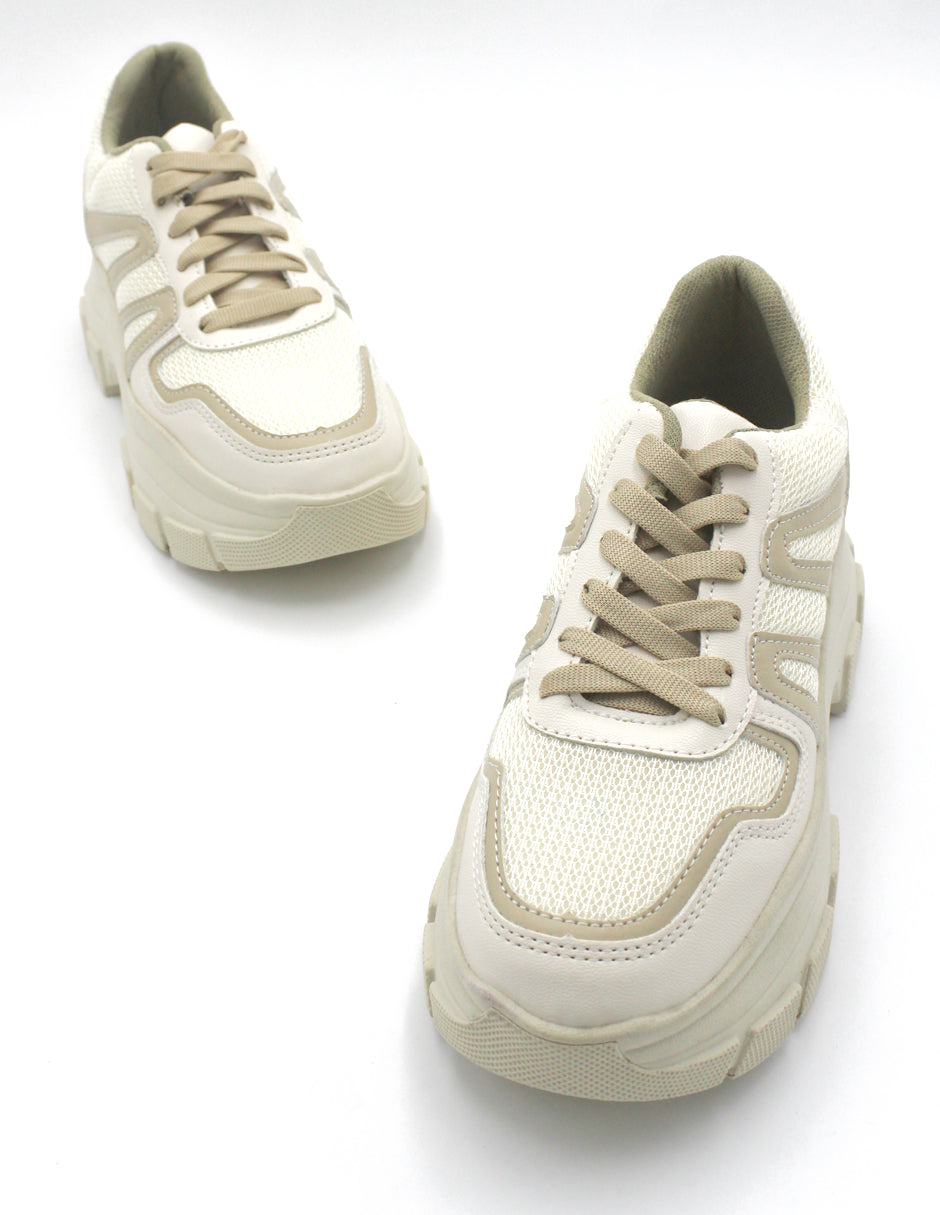 Tenis tipo deportivo Exterior Piel vegana Color Beige  Para Mujer De RBCOLLECTION