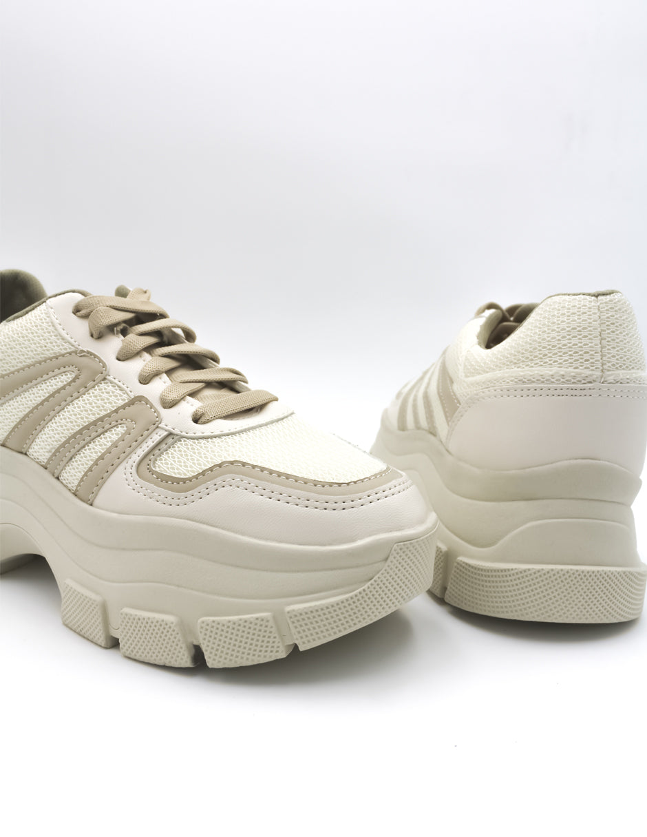 Tenis tipo deportivo Exterior Piel vegana Color Beige  Para Mujer De RBCOLLECTION