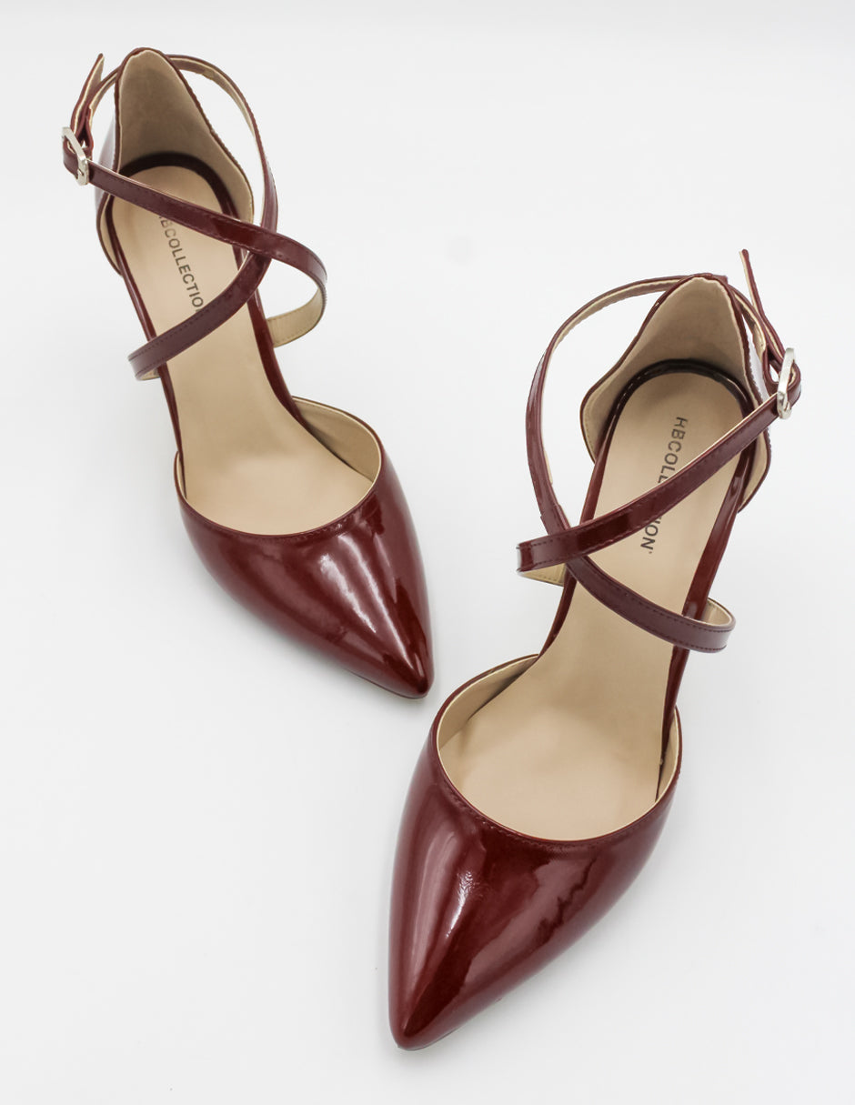 Sandalias Zapatos Color Vino De Mujer Zapatillas Aura En Charol