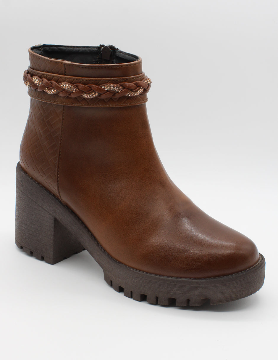 Botín con tacón Exterior Piel vegana Color Café Para Mujer De RBCOLLECTION