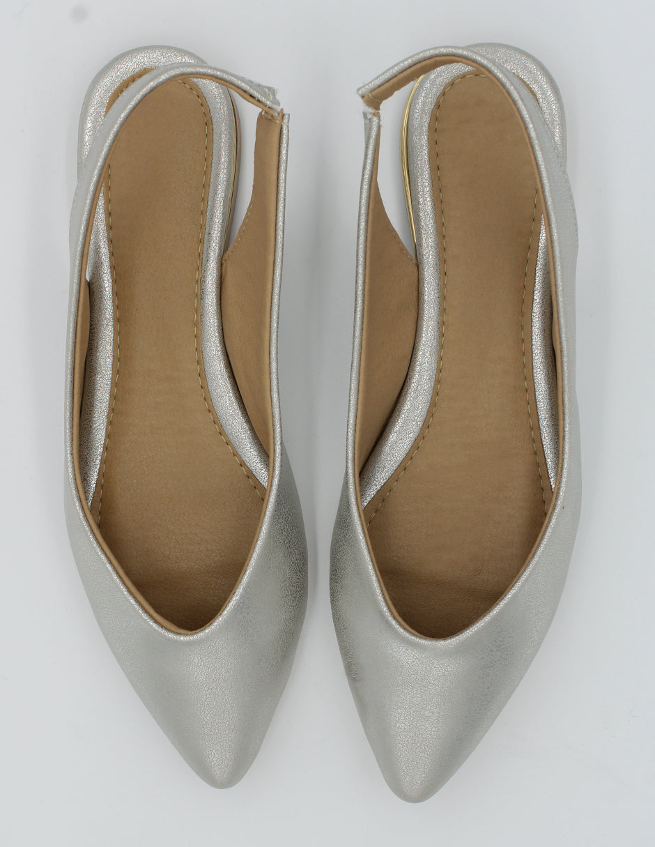 Flats puntales Classy en Piel vegana Color Plata