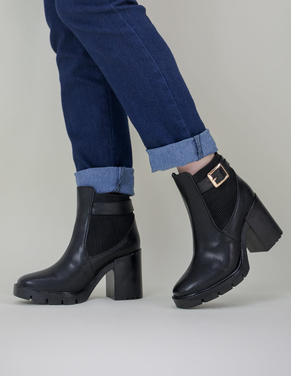 Botín con tacón Street en Piel vegana – Negro