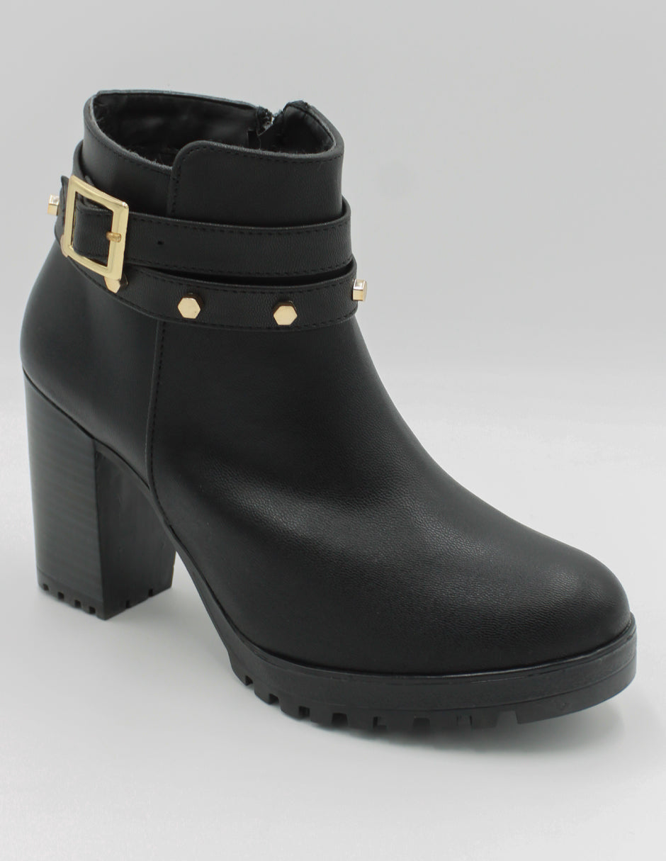Botín con tacón Exterior Piel vegana Color Negro Para Mujer De RBCOLLECTION