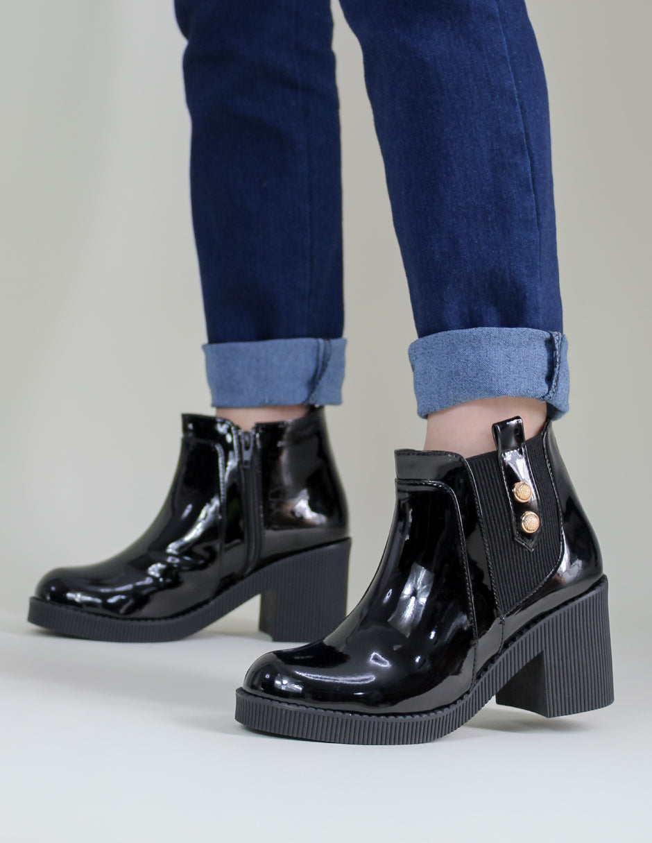 Botín con tacón Noa en Charol – Negro