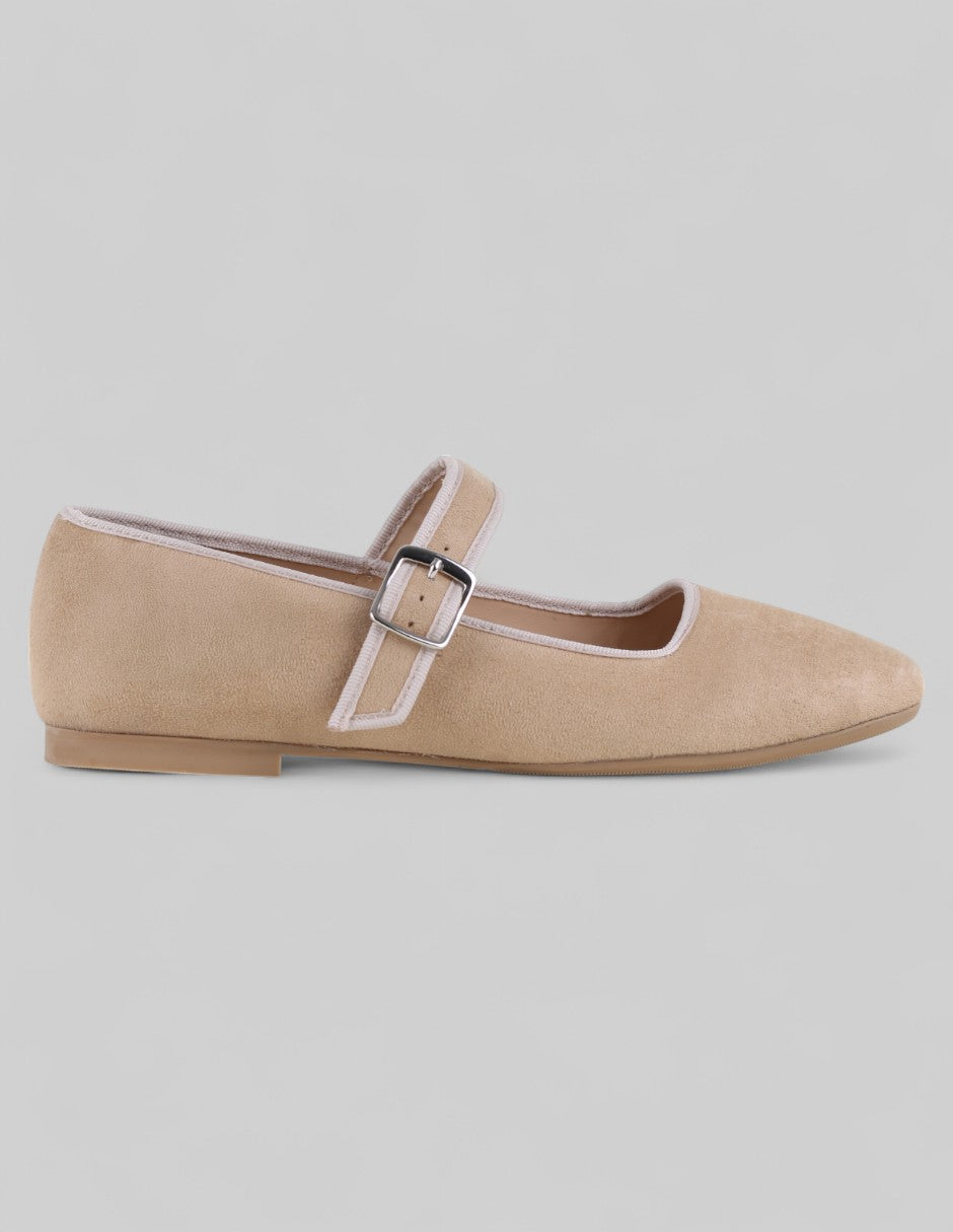 Mary jane Exterior Gamuza Color Beige  Para Mujer De RBCOLLECTION