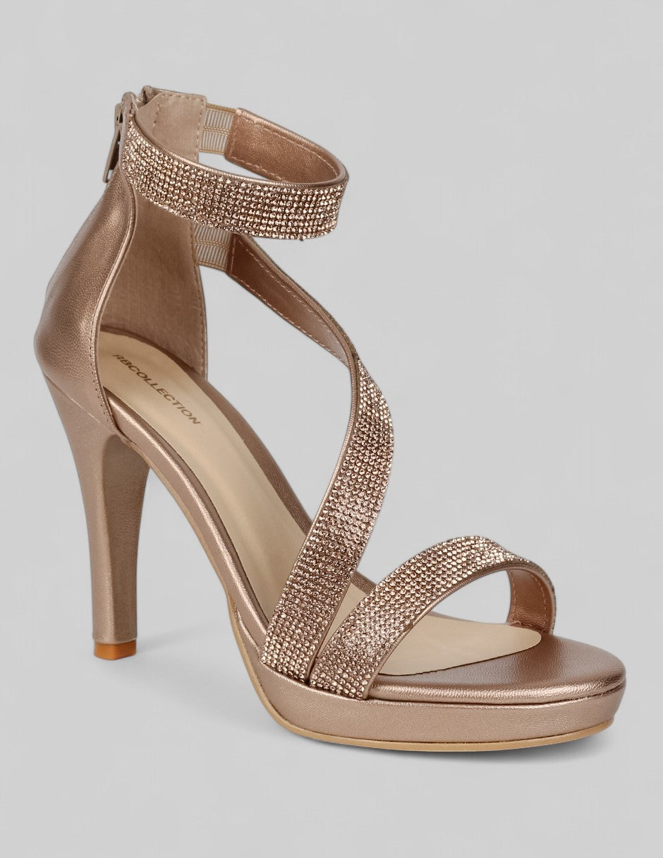 Sandalia con tacón Exterior Sintético Color Oro Para Mujer De RBCOLLECTION