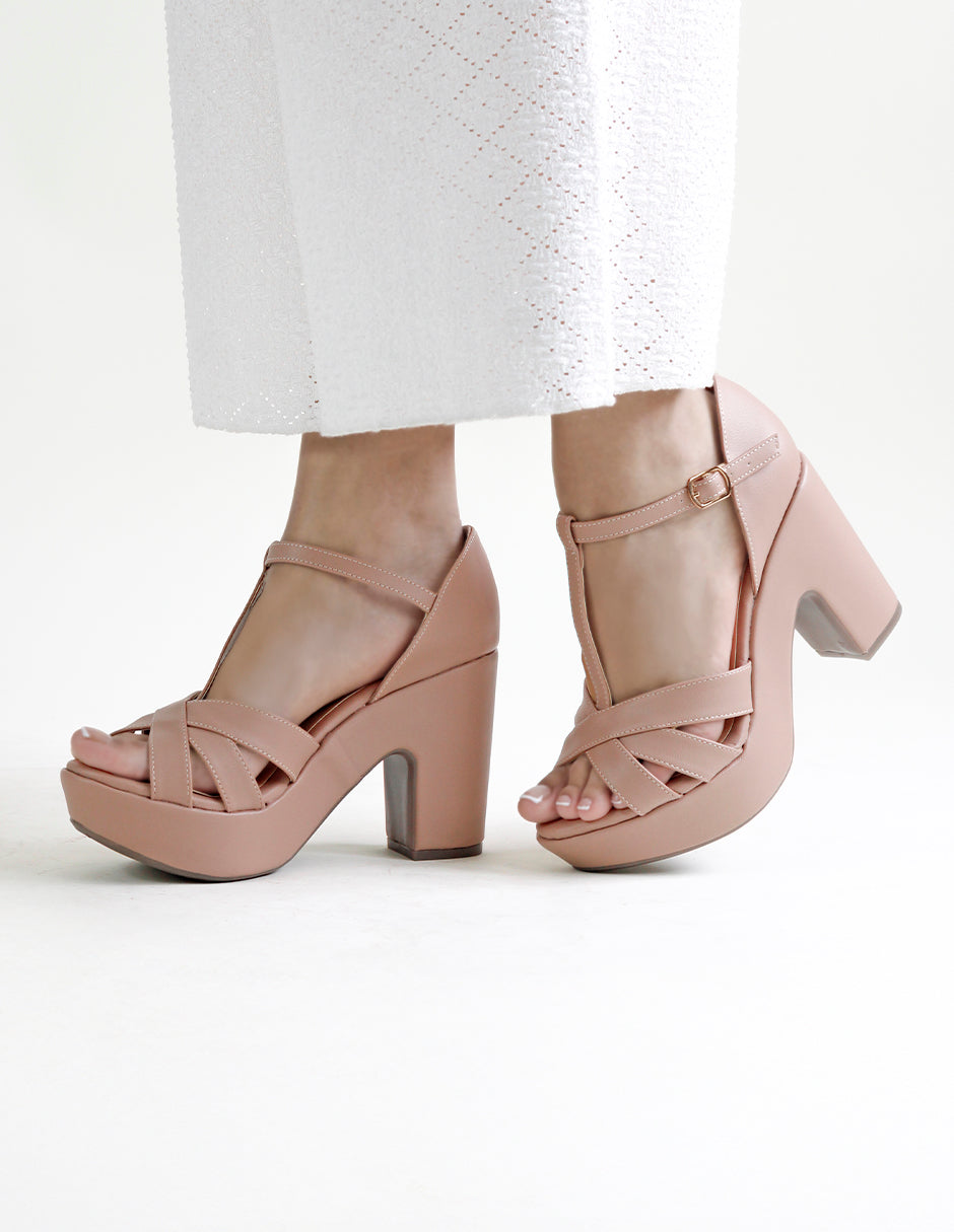 Sandalia con tacón Danira en Piel vegana – Beige