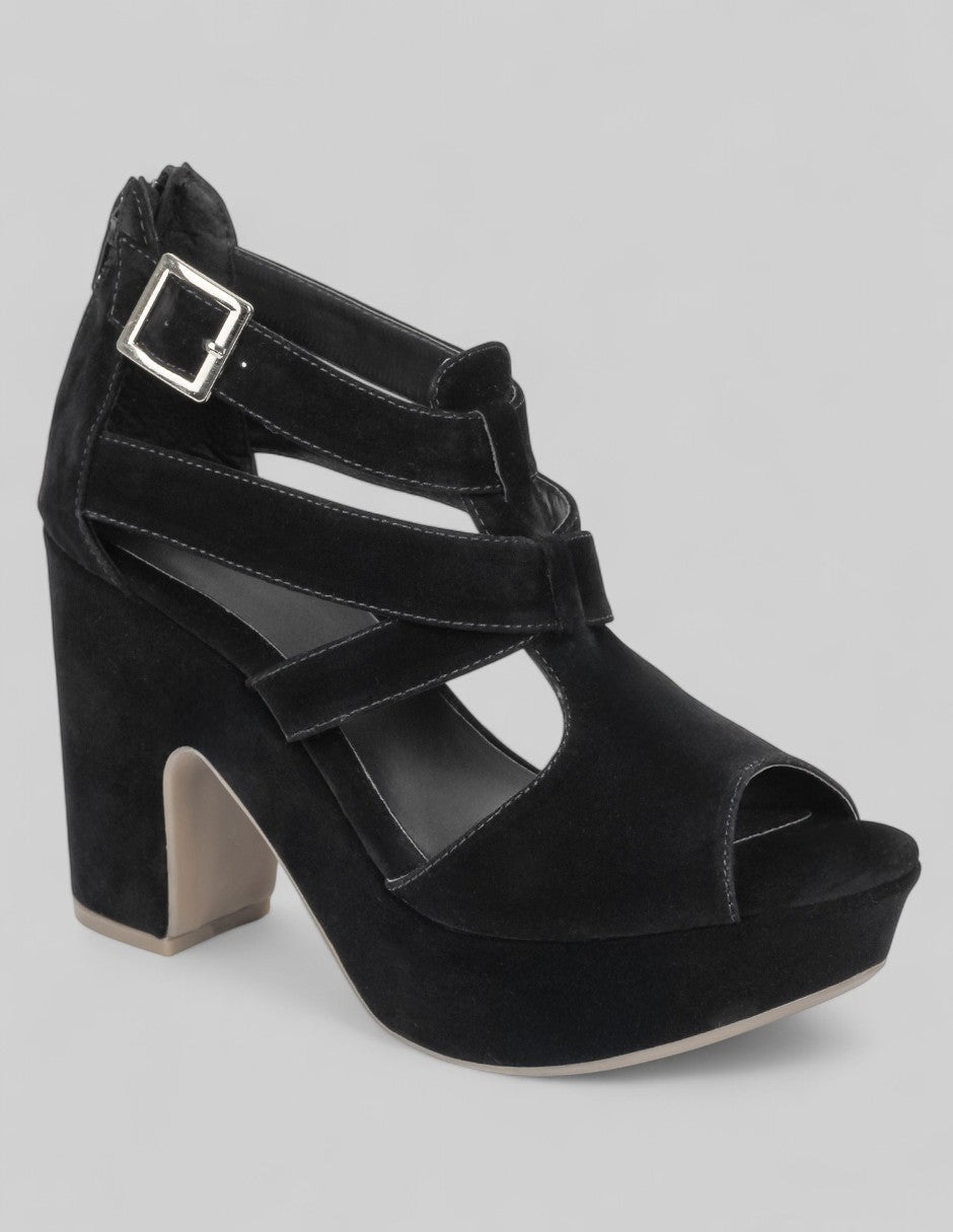 Sandalia con tacón Exterior Terciopelo Color Negro Para Mujer De RBCOLLECTION