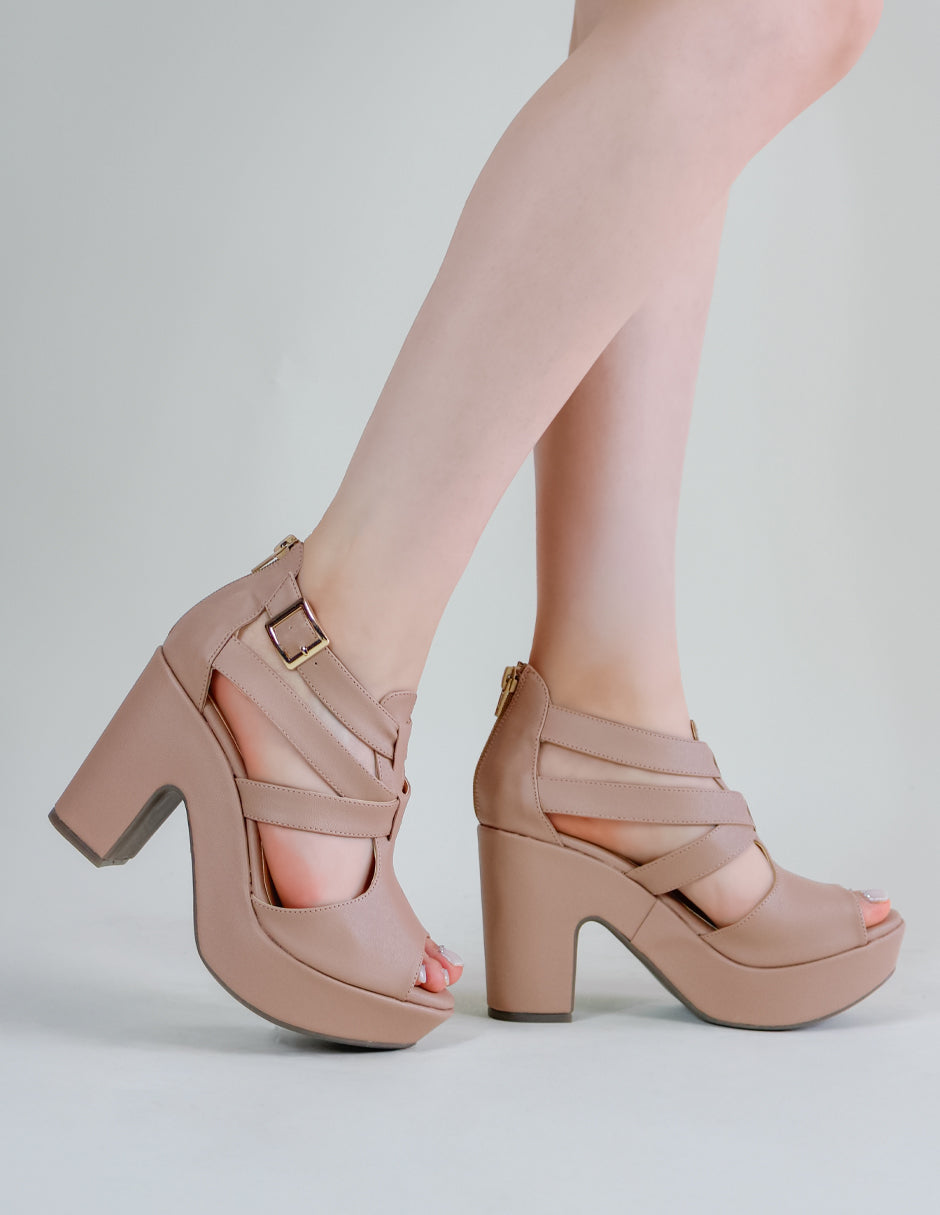 Sandalia con tacón Classy en Mujer – Beige