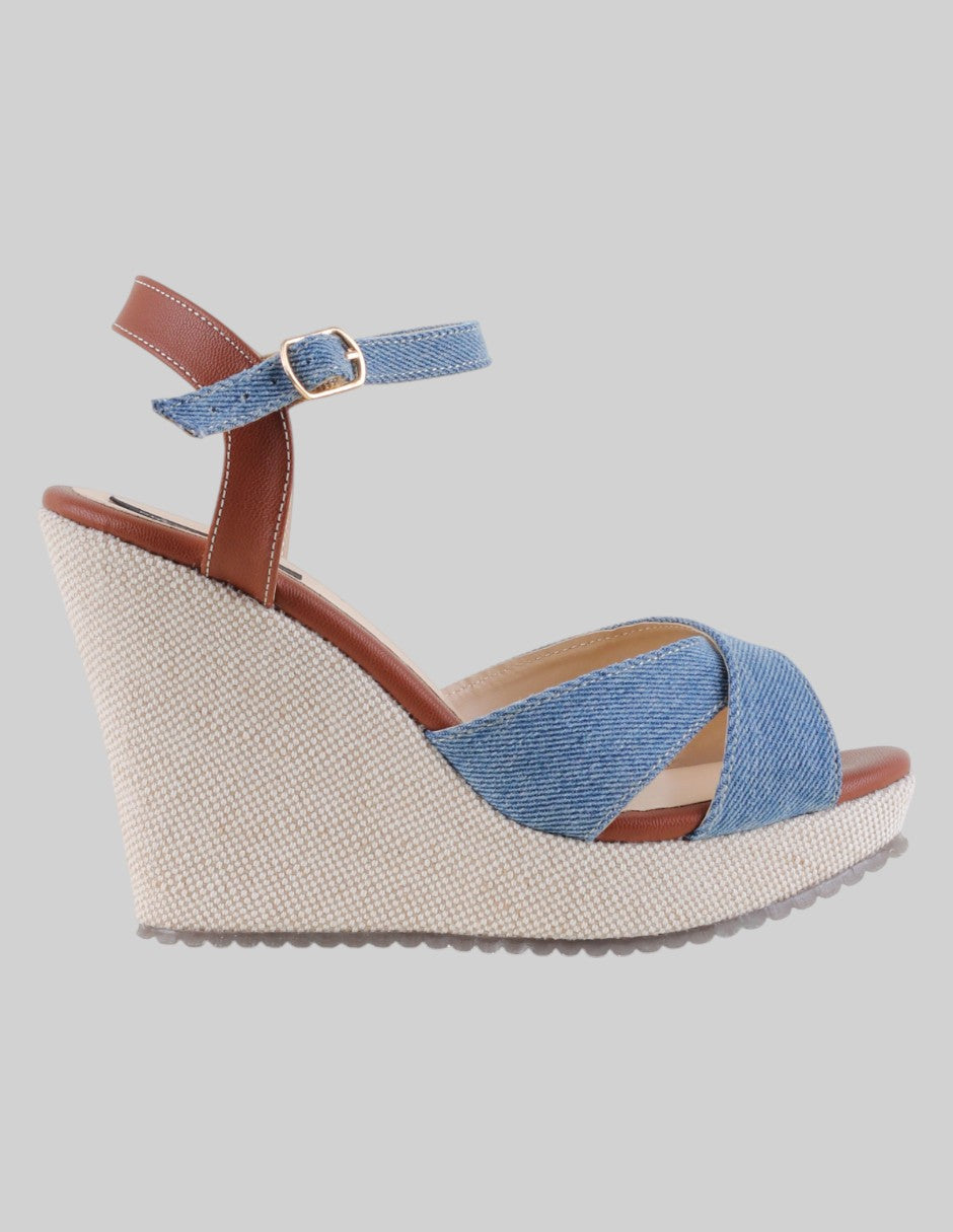 Sandalia con tacón Girl en Textil – Azul