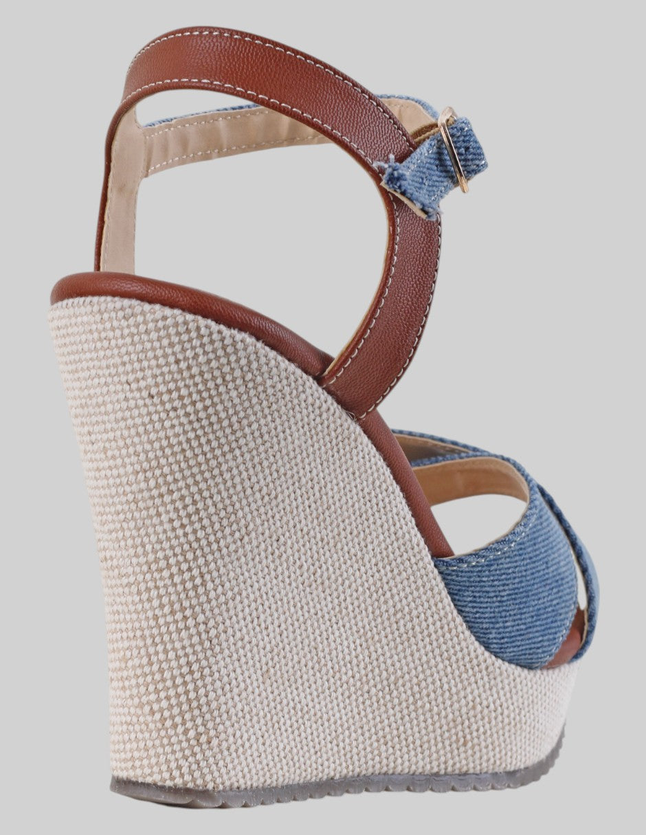 Sandalia con tacón Girl en Textil – Azul