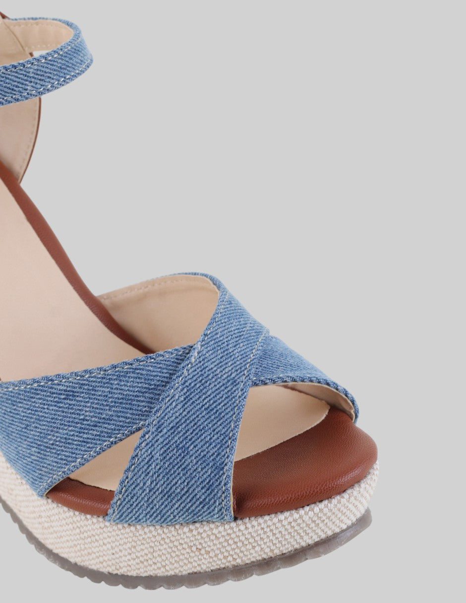 Sandalia con tacón Girl en Textil – Azul