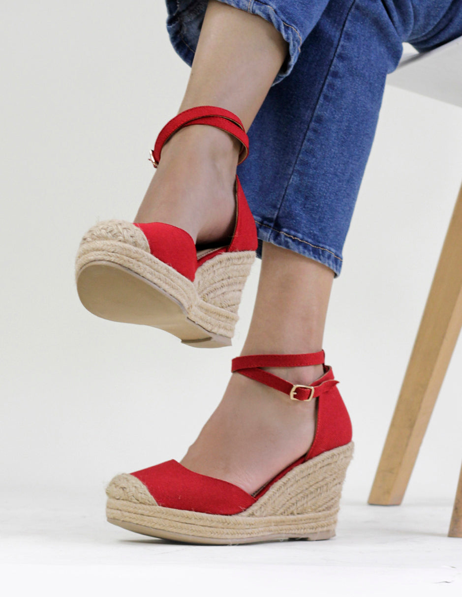 Tacón puente Drop Day en Textil – Rojo