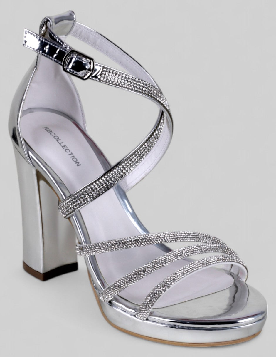 Sandalia con tacón Exterior Sintético Color Plata Para Mujer De RBCOLLECTION
