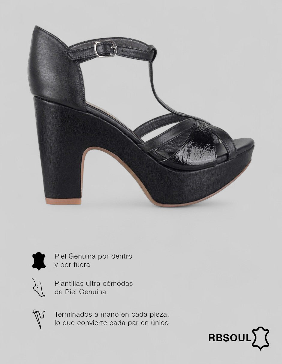 Sandalia con tacón Signature Line en Piel – Negro