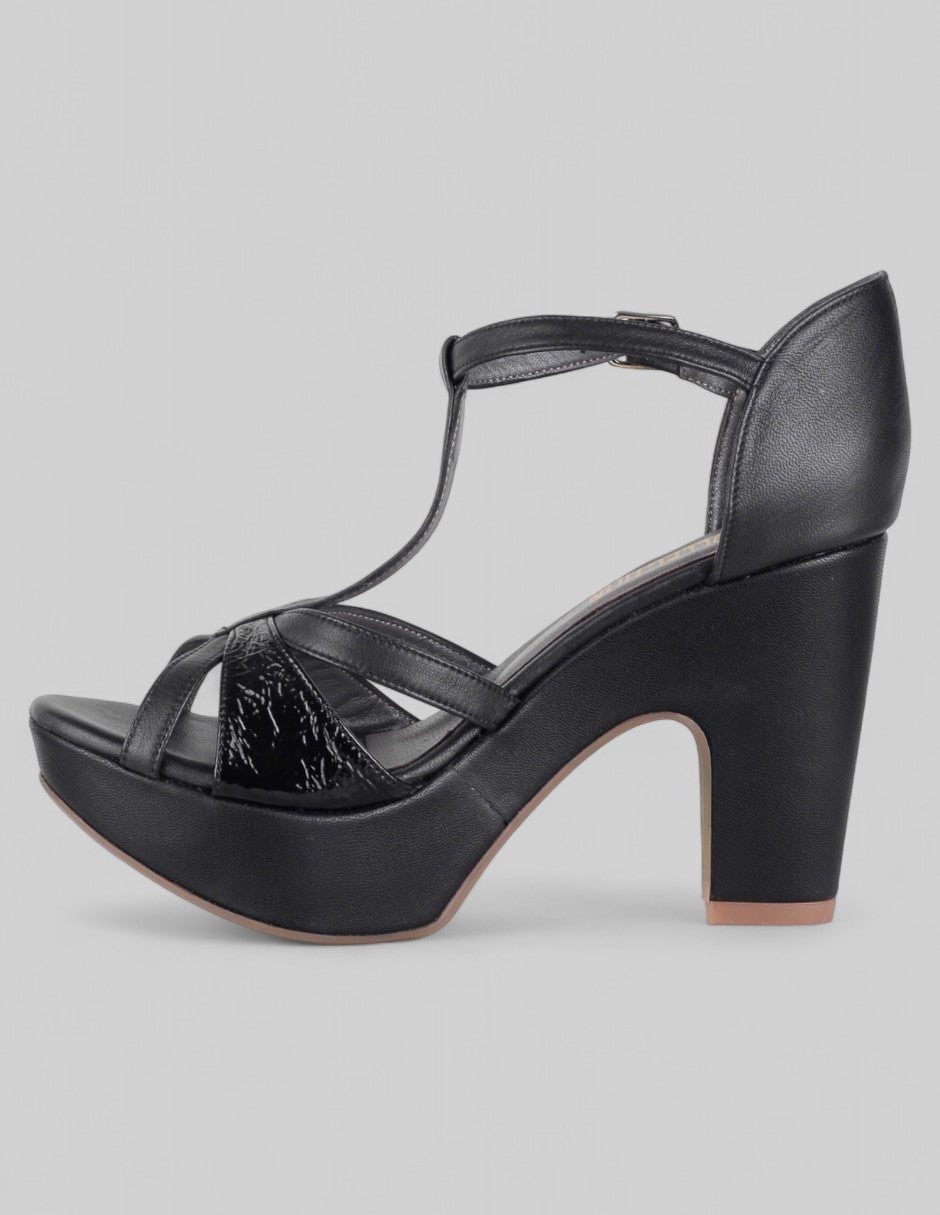 Sandalia con tacón Signature Line en Piel – Negro