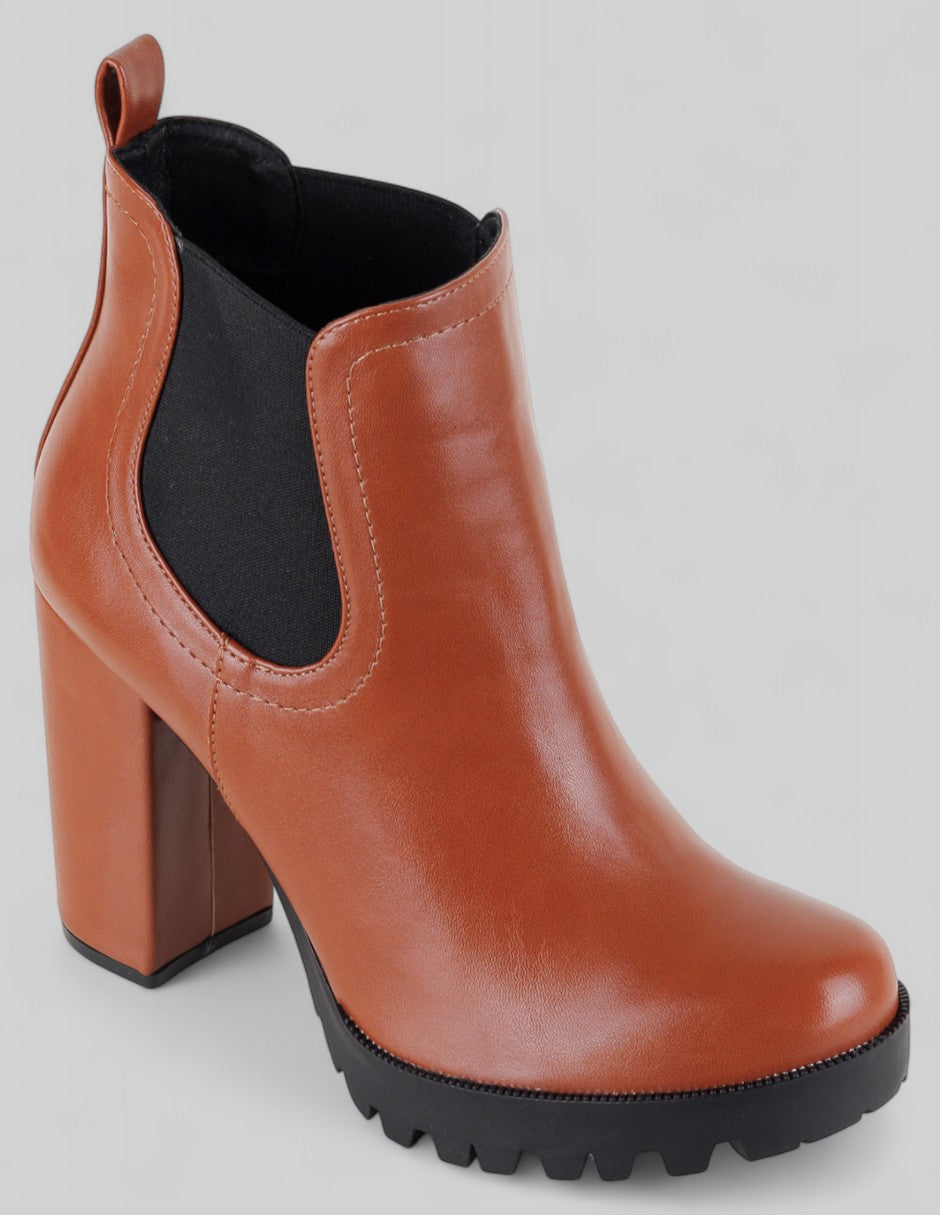 Botín con tacón Exterior Piel vegana Color Café Para Mujer De RBCOLLECTION