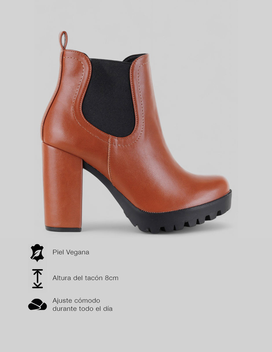 Botín con tacón Tender en Piel vegana – Café
