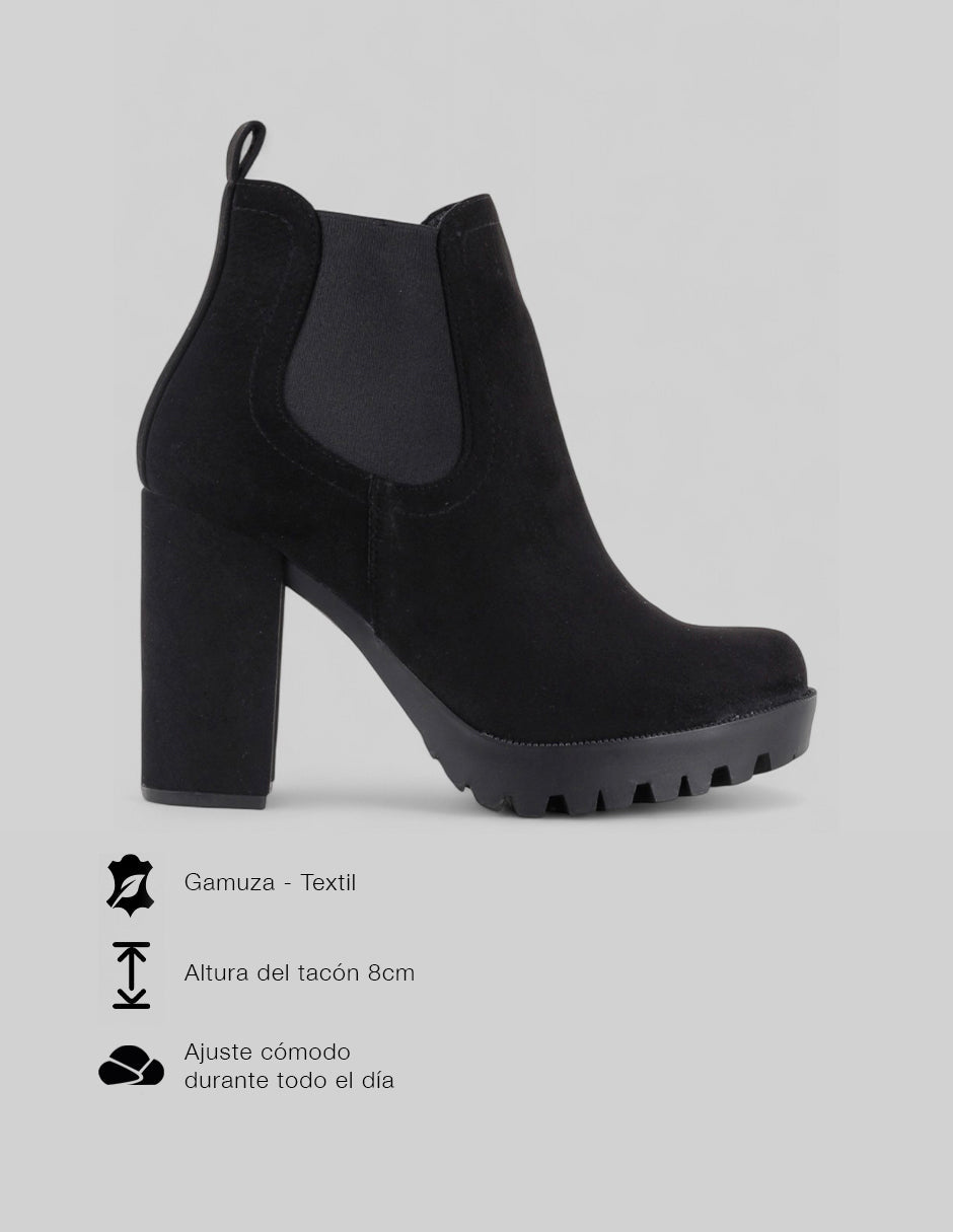 Botín con tacón Tender en Gamuza – Negro