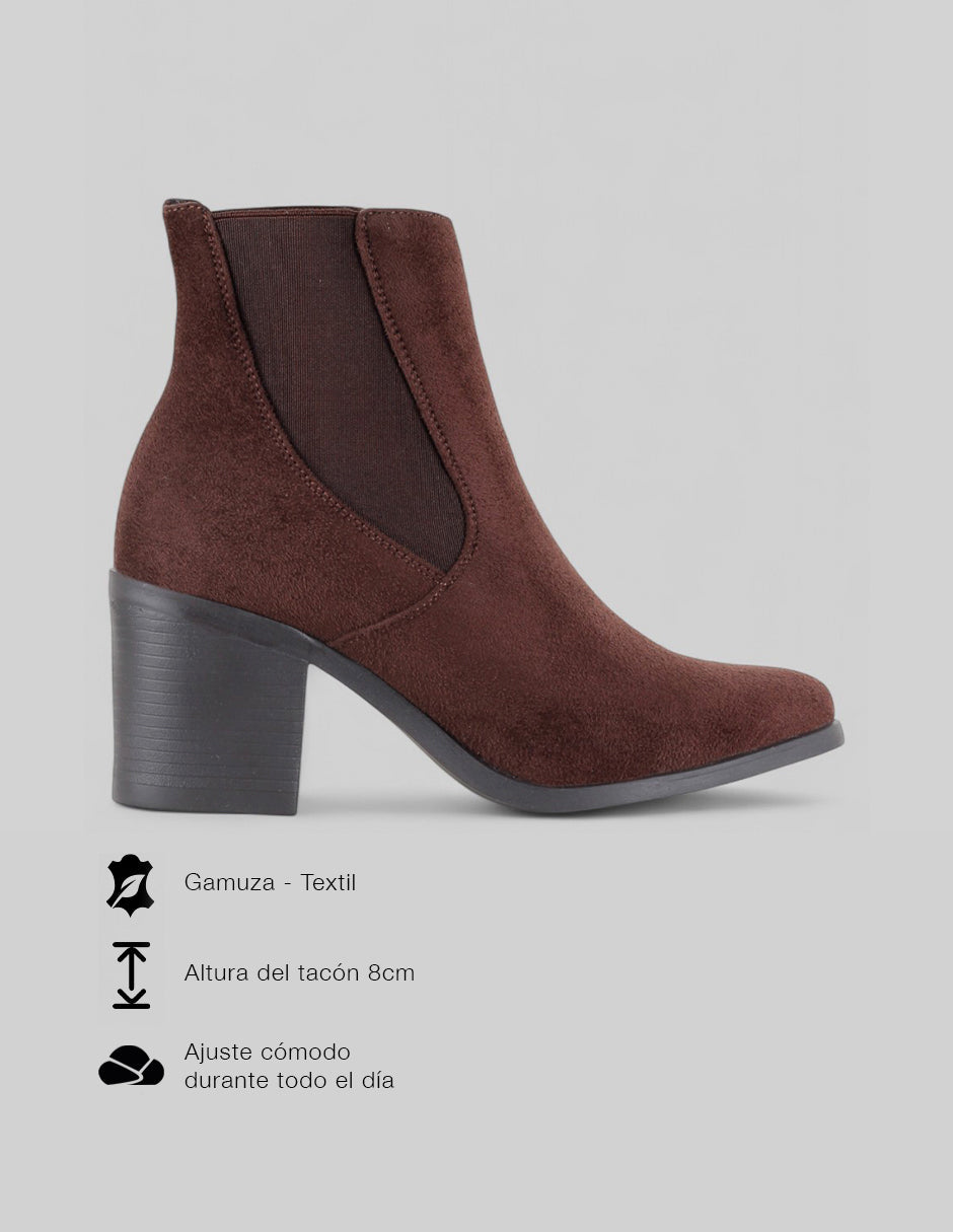 Botín con tacón Tender en Gamuza – Café
