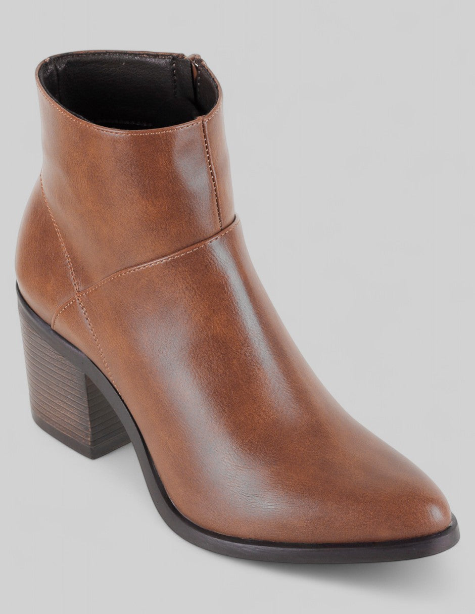 Botín con tacón Exterior Piel vegana Color Café Para Mujer De RBCOLLECTION