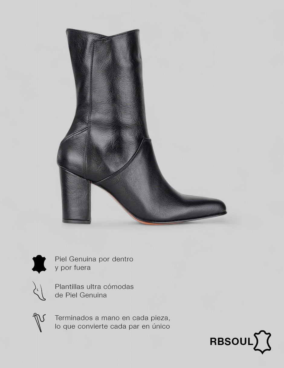 Botín con tacón Signature Line en Piel – Negro