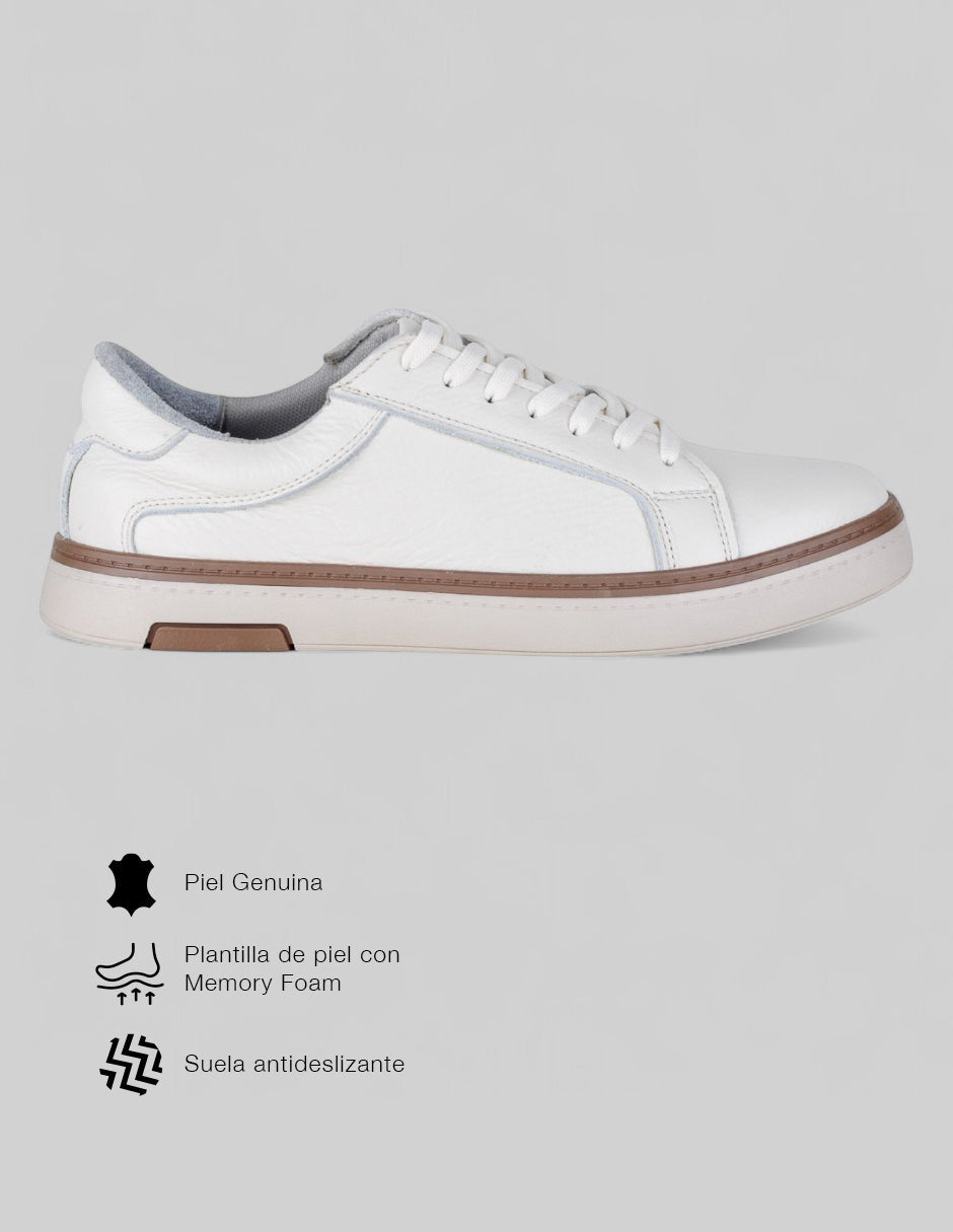 Tenis con cordones Signature Line en Piel – Blanco