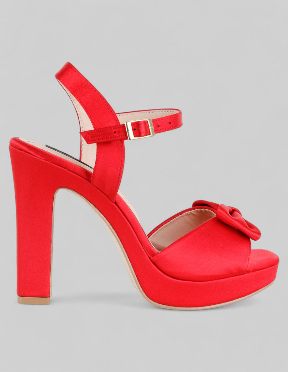 Sandalia con tacón Doll en Textil – Rojo
